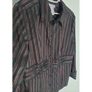 Laura Scott Striped Silver Thread Size XL Designer Collared Blouse Top w/Buttons